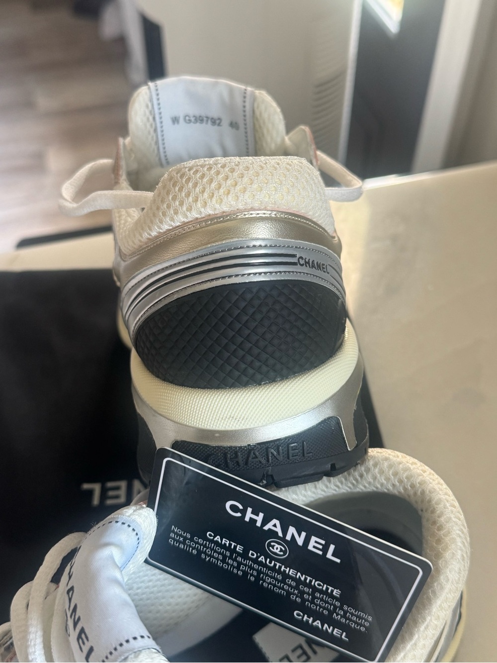 CHANEL Men’s White & Silver Athletic Sneakers